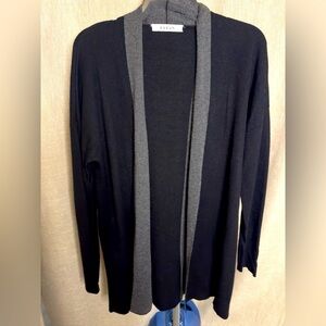 Kokun Bamboo Cashmere Color Block Cardigan Sweater Black Gray size Large NWOT